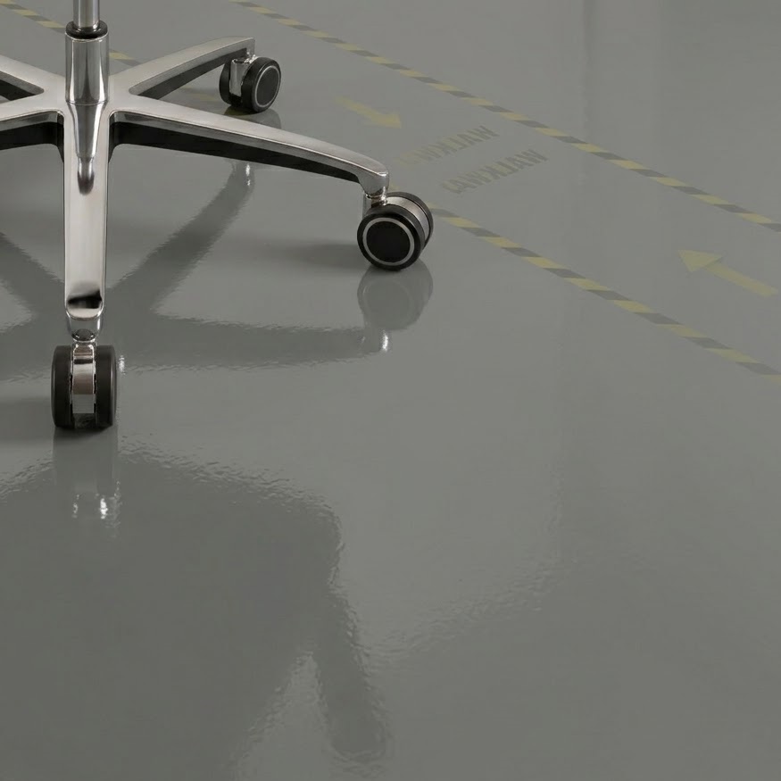 Bánh xe cao su mềm , bánh xe PU từ ergon.vn trên sàn epoxy nhà xưởng, nhà máy